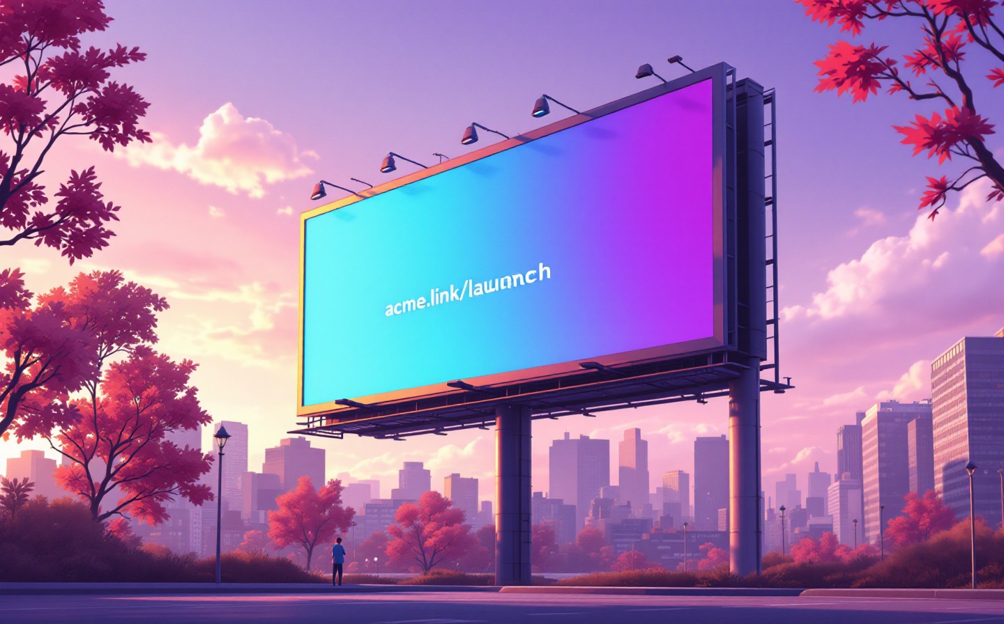 Branded short URL displayed prominently on a billboard