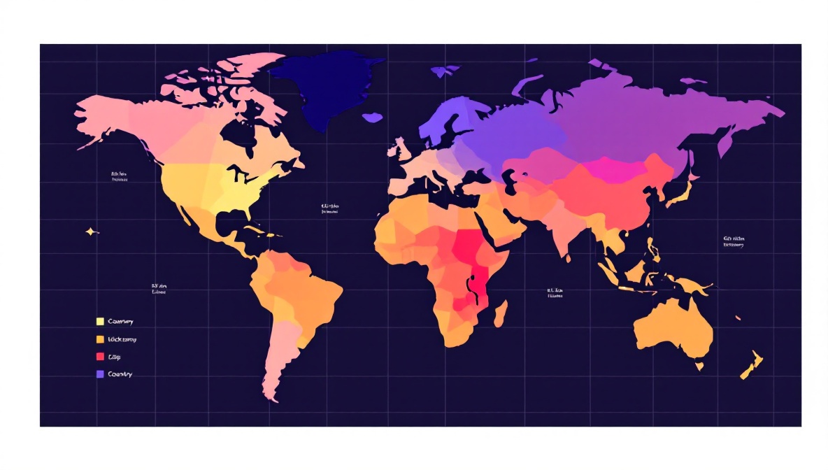 World map heatmap of click density by country