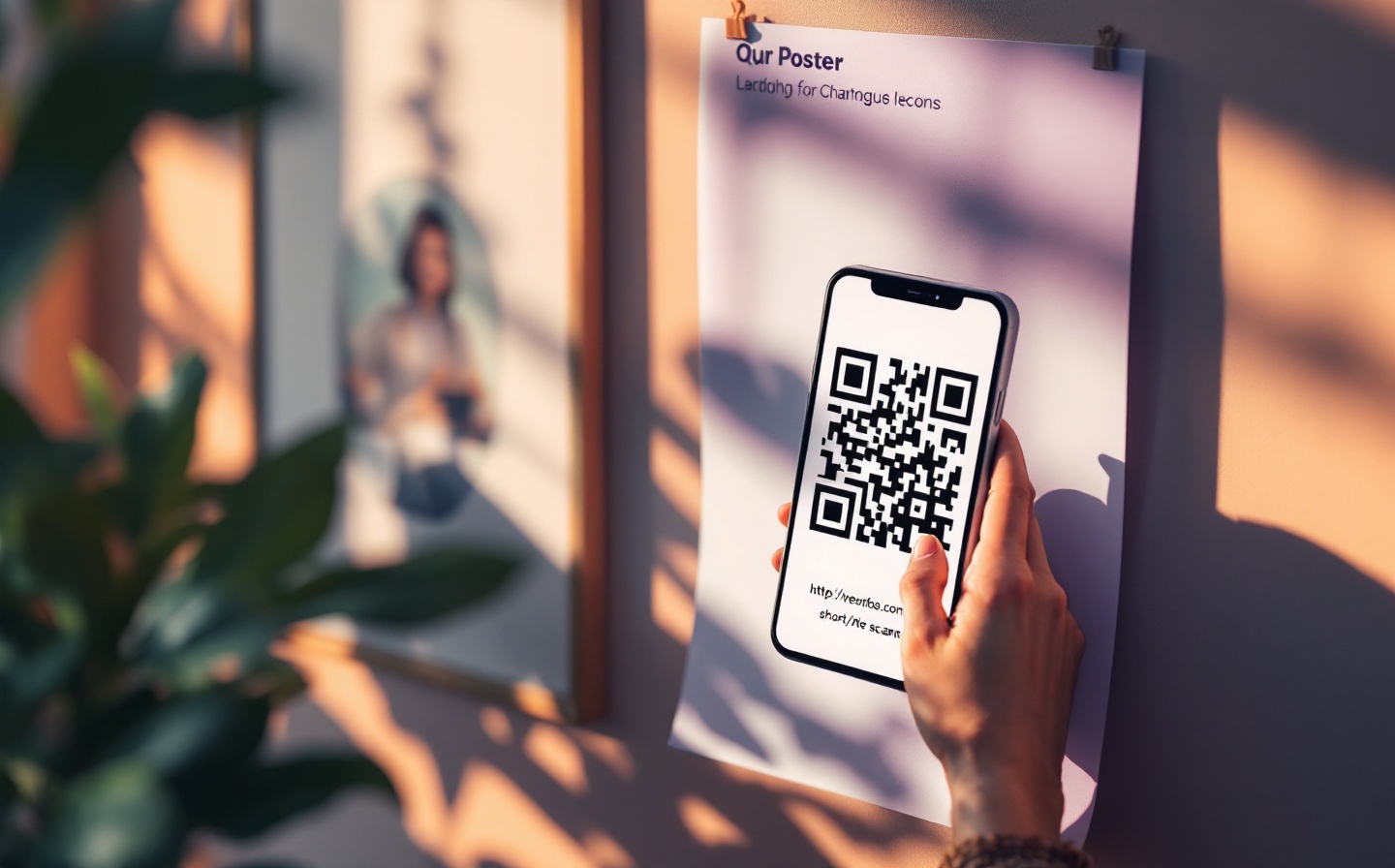 QR code printed on a poster being scanned by a smartphone