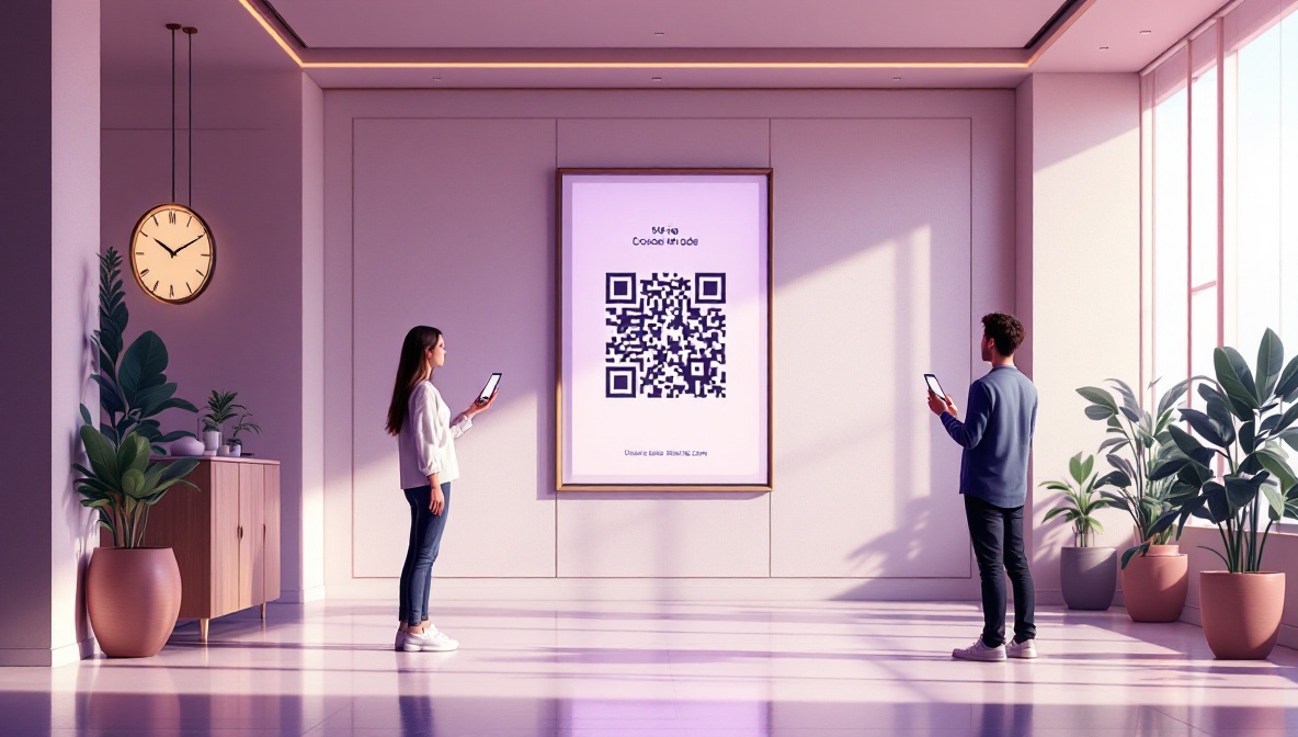 Large QR code on a hotel-lobby poster
