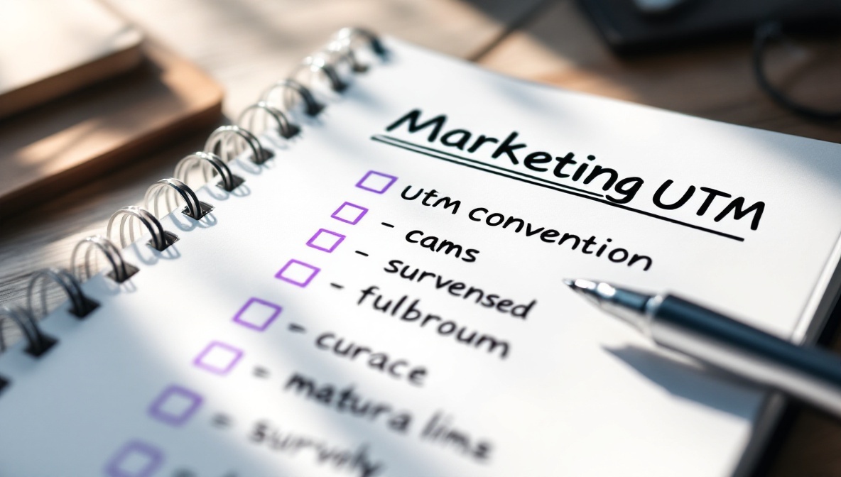 Marketer reviewing a UTM vocabulary list on a whiteboard